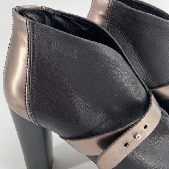 DIESEL leather Folie peep toe bootie boot platform black anthracite - Picture 4 of 14